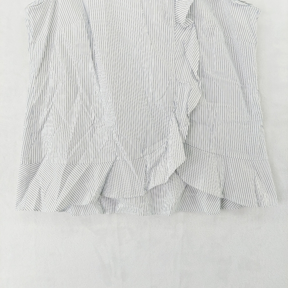 Banana Republic White Blue Fine Stripe Cotton Ruffle Front Sleeveless Top P2540 - Picture 3 of 7